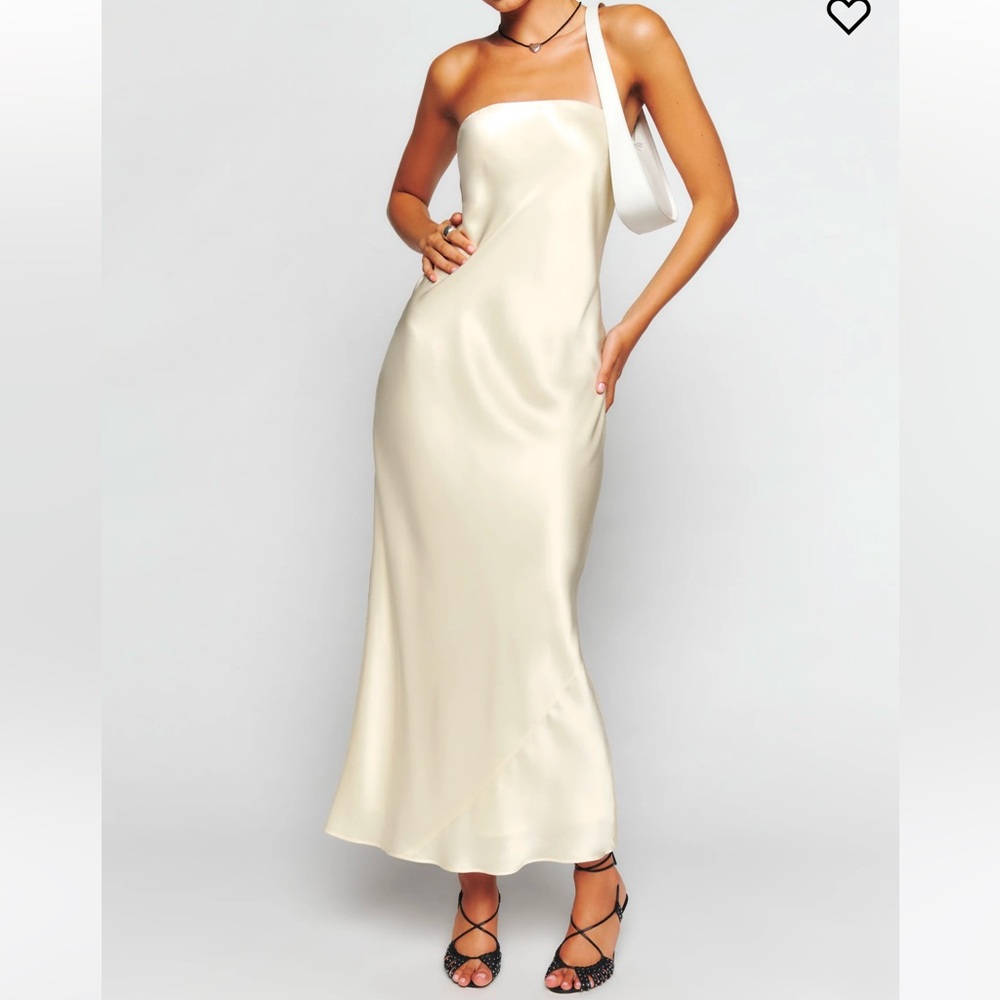 REFORMATION JOANA SILK DRESS FIOR DI LATTE - SIZE XS